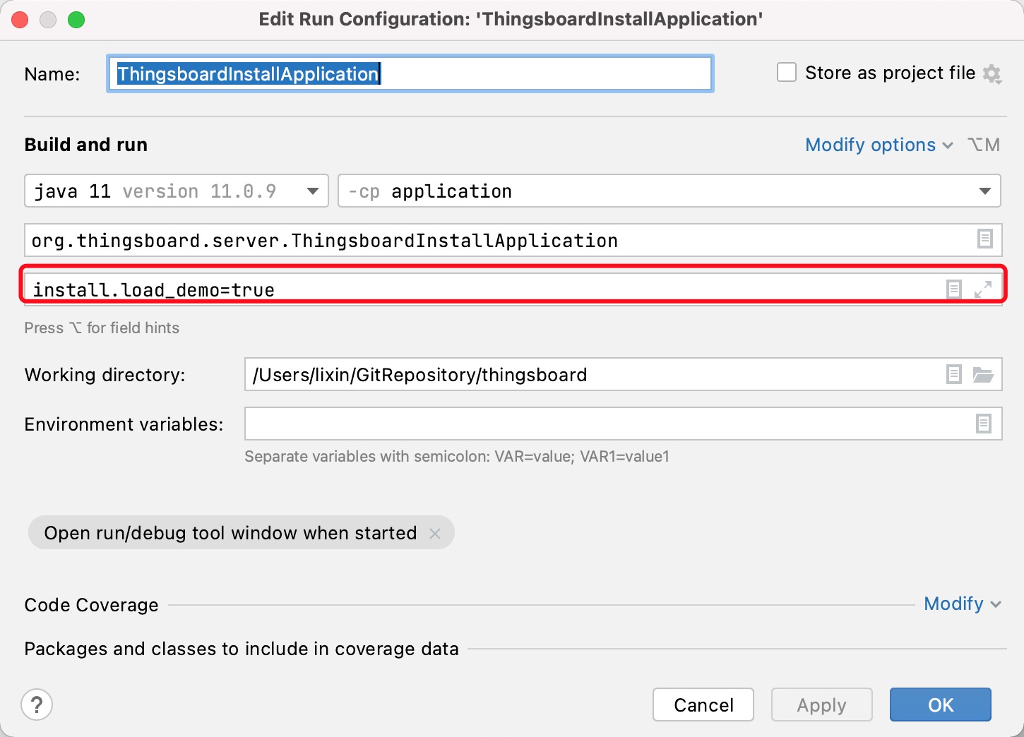 "Modify Run Configuration"